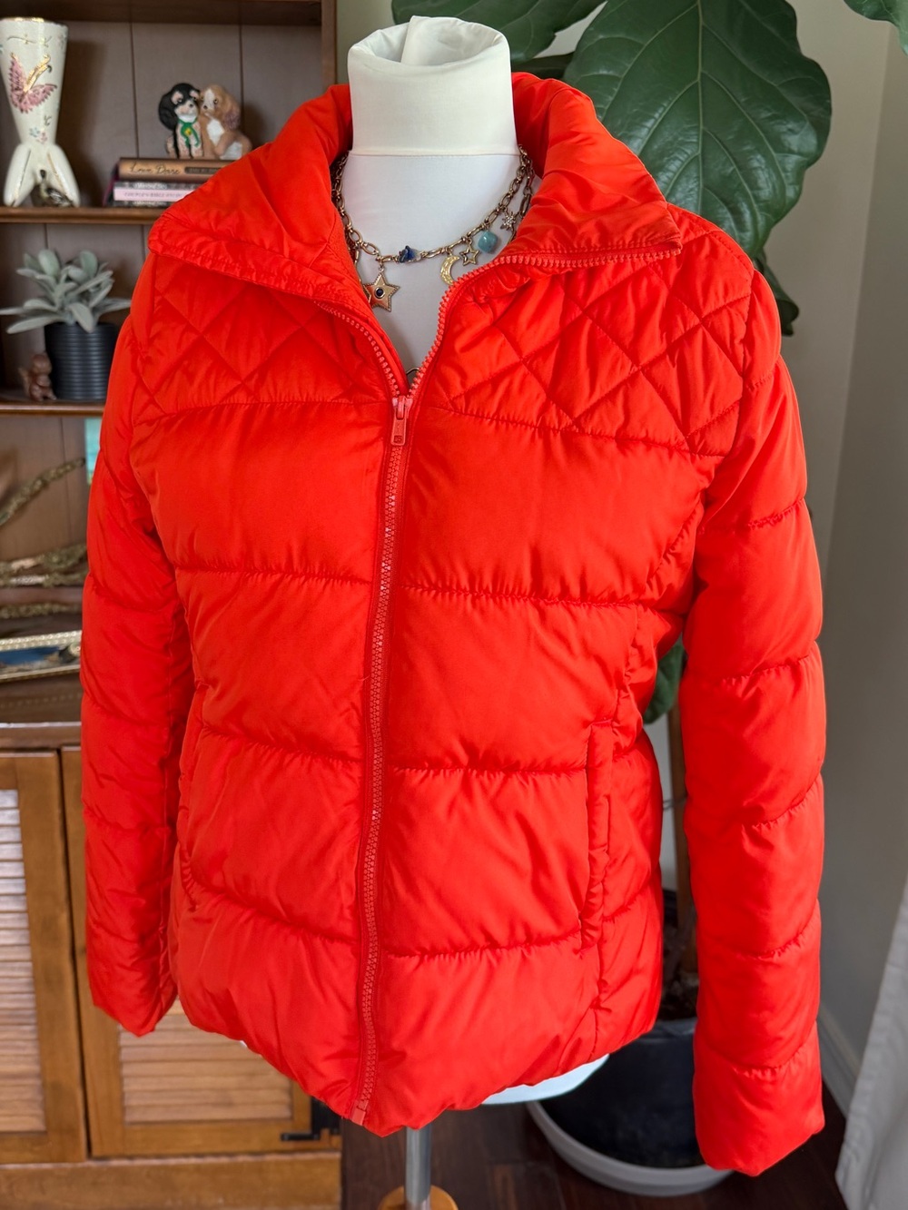 Old Navy Bright Orange/Red Flame Puffer Coat Winter Jacket M